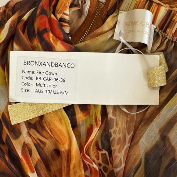 New NWT Bronx and Banco Fire Multi Color Semi Sheer Cut Out Maxi Dress - Picture 14 of 15